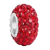 BoRuo Charms 925 Sterling Silver Czech Crystal Ruby Glass Ball Charms Beads Spacers July Birthstone Solid Core Charm Fit All Bracelets.