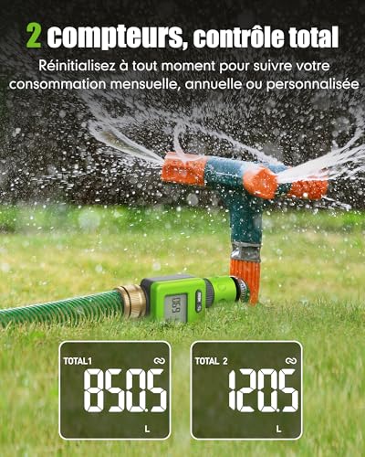 RAINPOINT Bluetooth Smart Water Meter Water Meter with Brass Inputs Tank Monitor for Motorhome Accurate Water Consumption ±5% for Garden and Watering