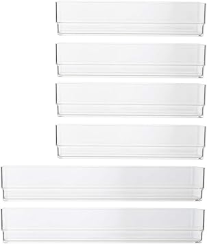 Amazon Com Stori Clear Plastic Vanity Desk And Kitchen Drawer Organizers 6 Piece Set Home Kitchen
