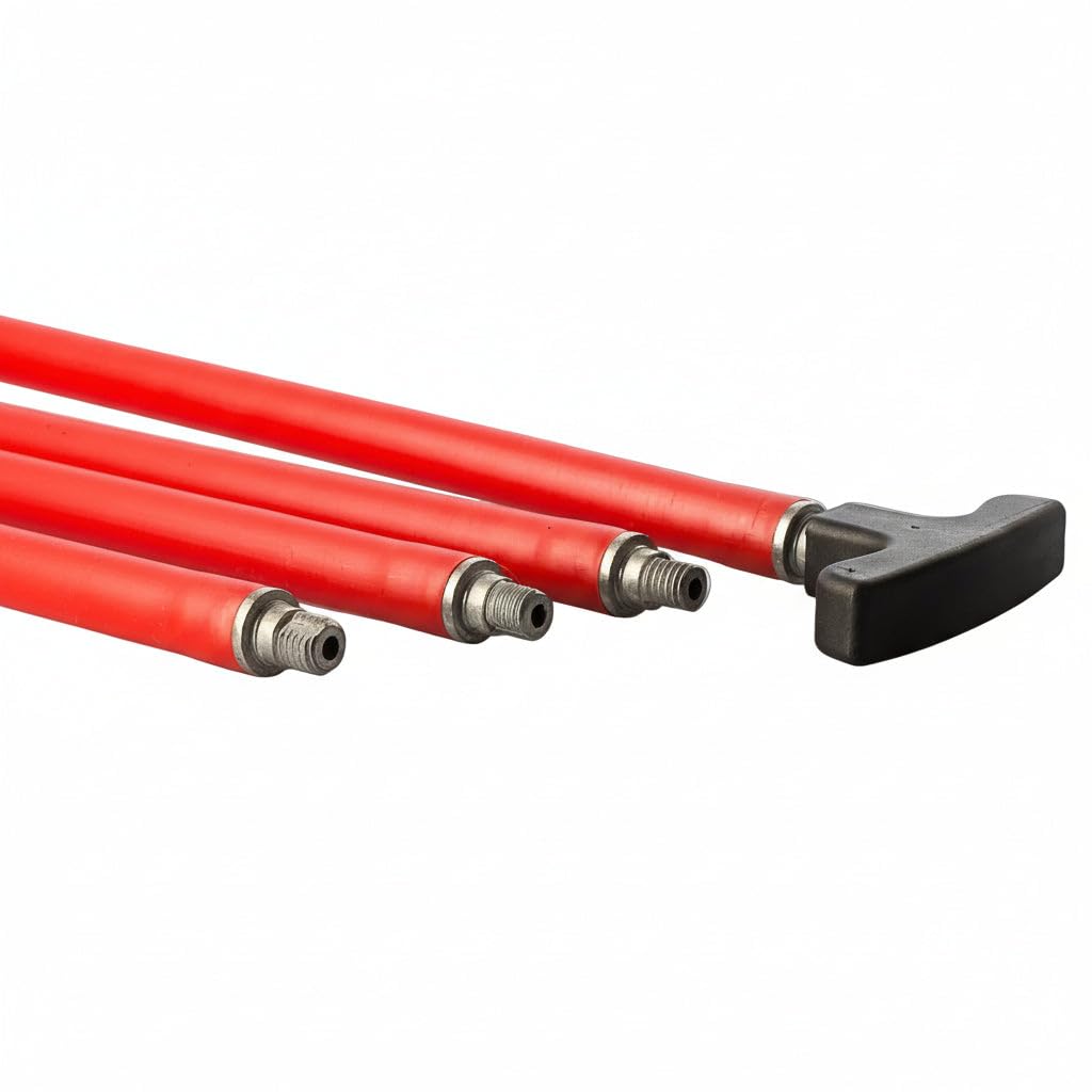 BARETTO Pack of 10 Rods + Handle - 1 Meter Rods, for Fireplace Cleaning Kit - for Flue Rods with Linear Strokes or Max Curves of 45°