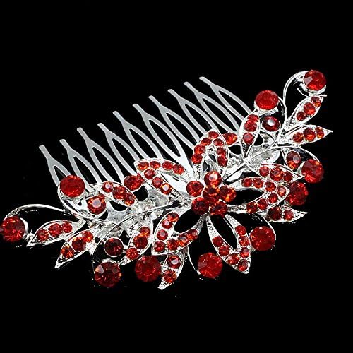 Shengxueer 1pc Sheeny Crystal Flower Hair Comb Slide Decorative Hair Comb Hair Jewelry (Red)