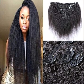 Amazon Com 12 Kinky Straight Clip In Hair Extensions Color