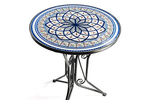 Kobolo Gartentisch Mediterran mit Platte in Mosaikoptik - Höhe 68 cm Durchmesser 55 cm – Bild 4