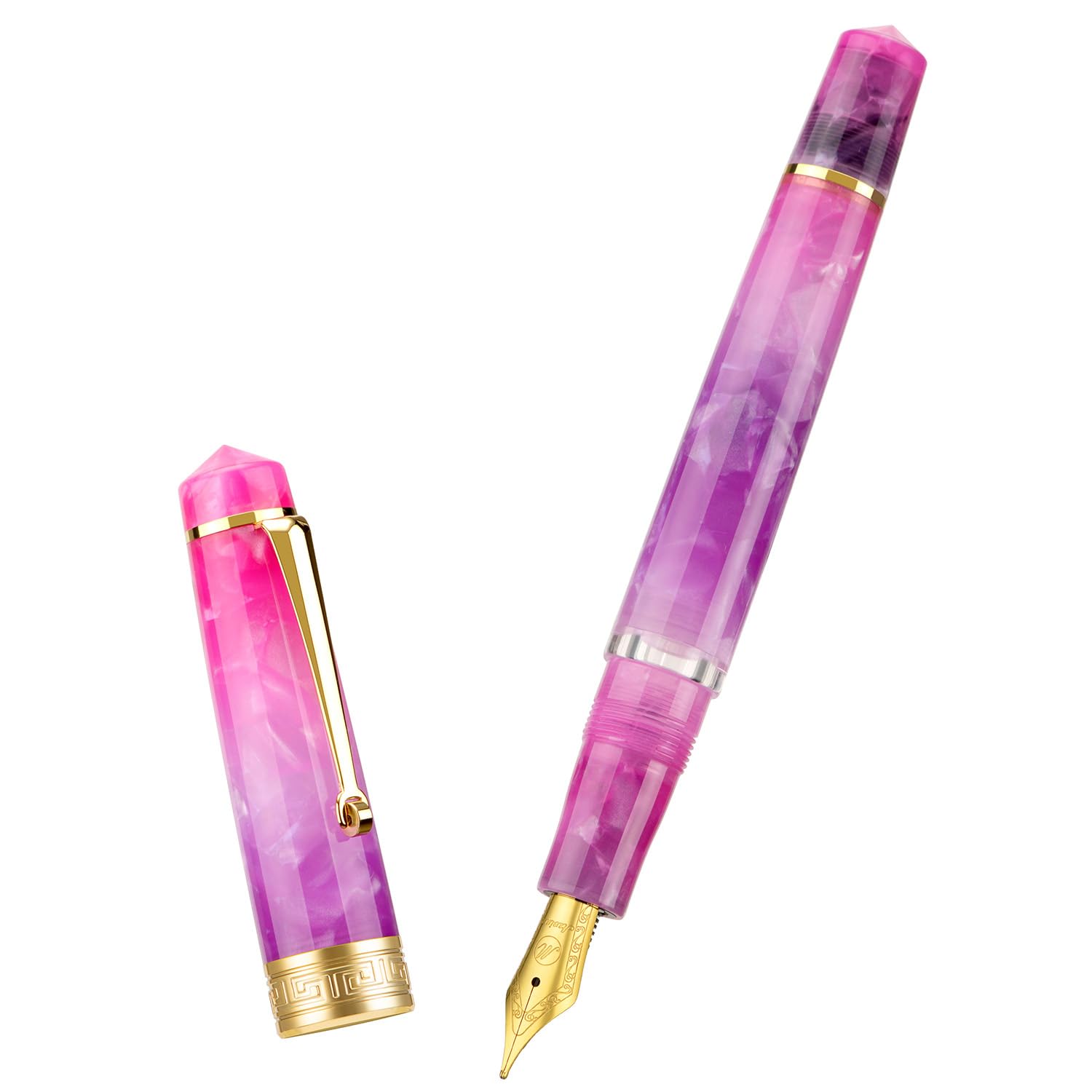 Asvine P20 Gradient Piston Fountain Pen Purple Resin Iridium Medium Nib Gold-colored Trim Smooth Typewriter Collection with Case Set — image 1