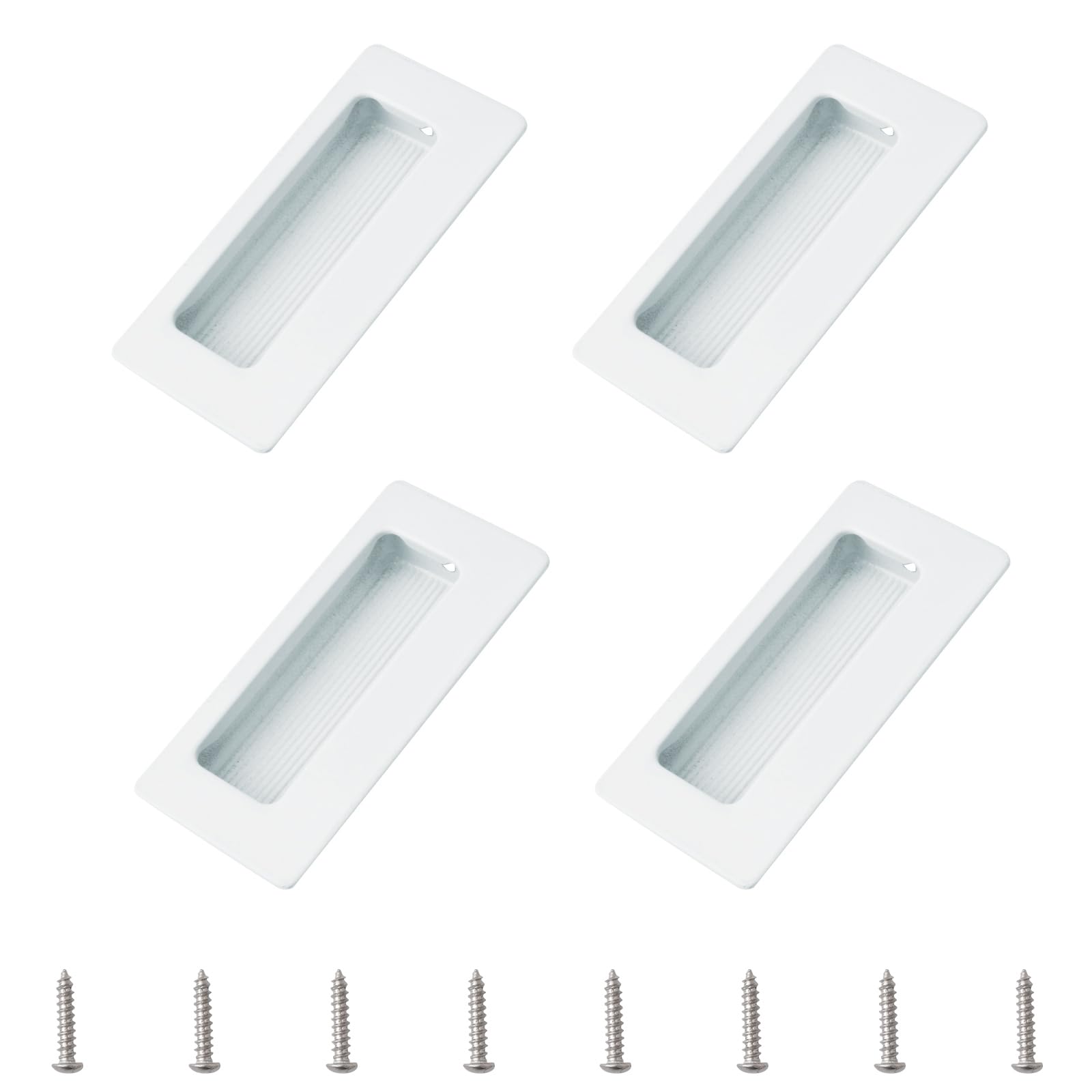 MOROBOR 4PCS Rectangular Recessed Concealed Handle, Embedded Design Sliding Door Handle with Screws, Stainless Steel Cabinet Pulls for Wardrobe Drawer Pulls (White)