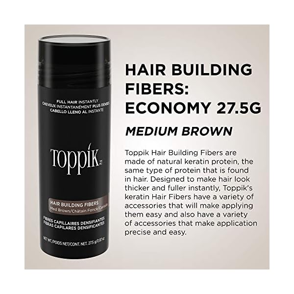 TOPPIK-Toppik-Hair-Building-Fibers Toppik Hair Building Fibres Powder, Medium Brown, 27.5g Bottle - for A Thicker-looking Hairline, Crown and Beard…