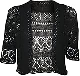WearAll Women's Crochet Knitted Short Sleeve Bolero - Black - US 10-12 (UK 14-16)
