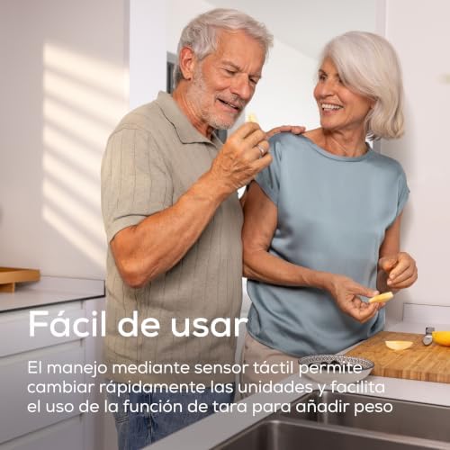 KS 19 Pure White balanza de cocina digital, capacidad de hasta 5 kg (división precisa de 1 g), balanza doméstica con sensor táctil, balanza para alimentos incl. pilas, diseño ultraplano, blanco