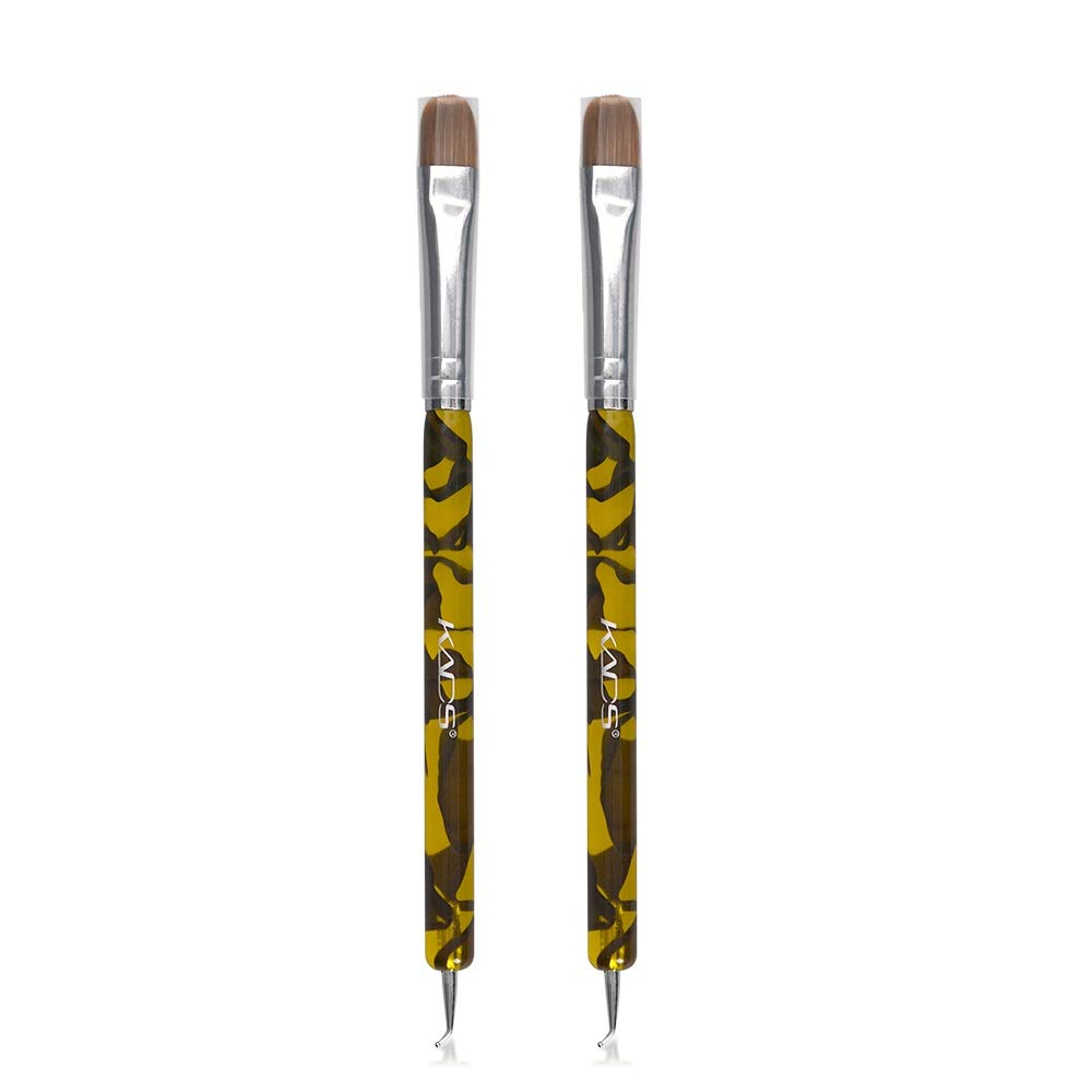 KADS 2pcs/set Kolinsky Sable Brush 2 Way Acrylic Professional French Manicure Clean-up Brush Nail Art Brush Bend Nail Dotting Pen