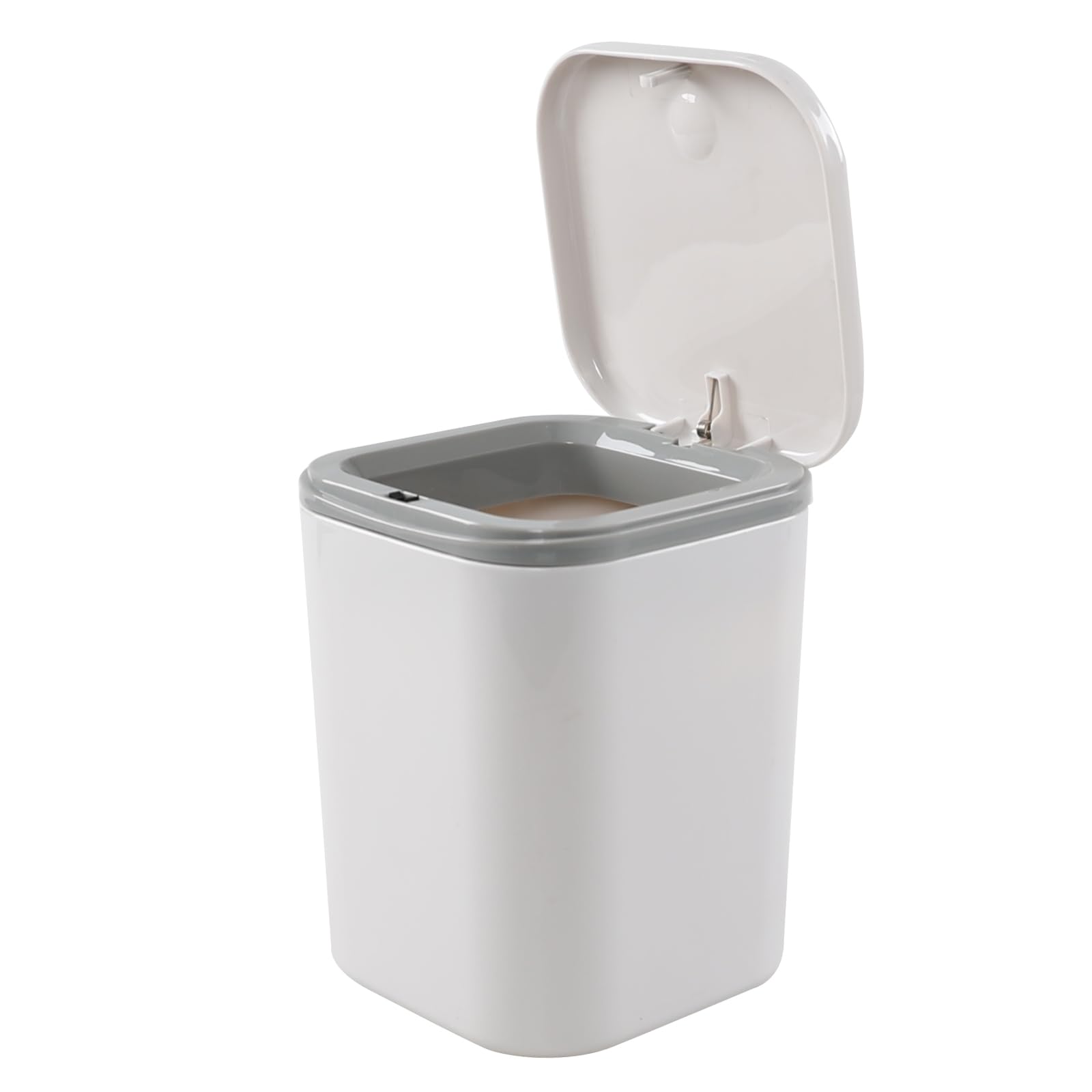Xowine 2 L Plastic Mini Push-Button Garbage Can, 0.5 Gallon Desktop Tiny Trash Can, Grey