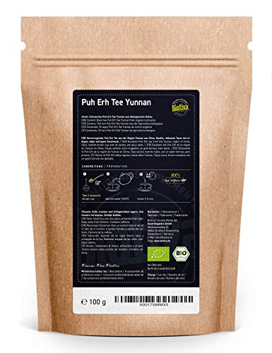 Puh Erh Tee Bio 100g - Schwarztee - Region Yunnan in China - Camellia Sinensis - dunkelbraune bis dunkelrote Tasse - aus kontrolliert biologischem Anbau - Biotiva – Bild 3
