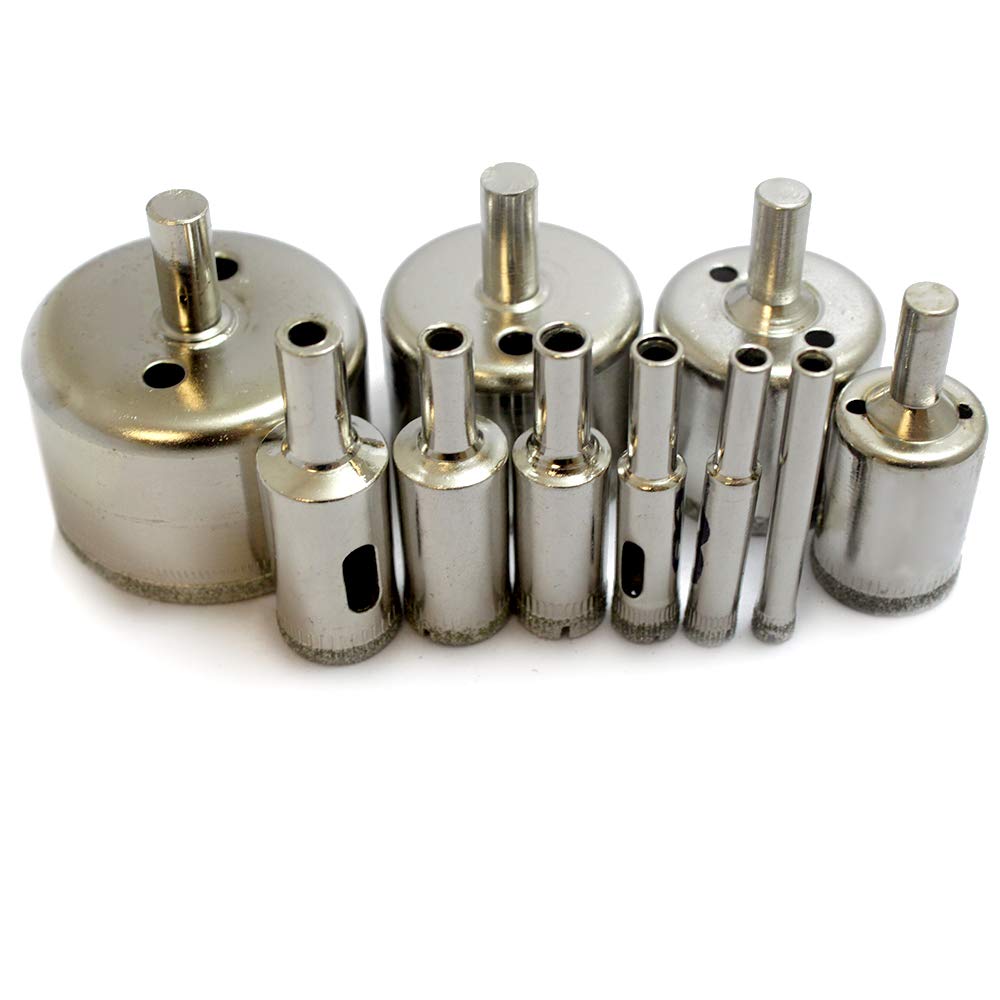 Oudtinx Diamond Drill Bit Set, 10 PCS Glass Hole Saw for Tiles Glass Ceramic Marble Bottles DIY,6mm - 50mm