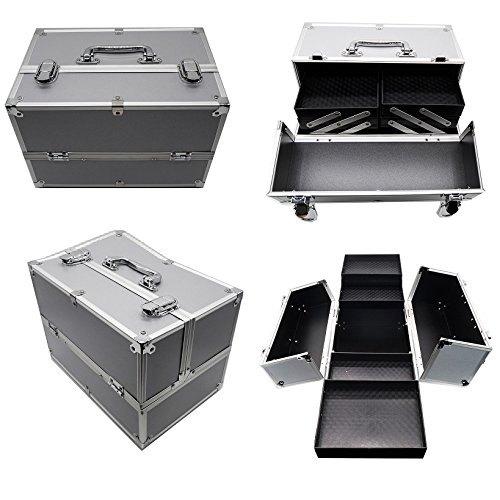 MALETA DE MAQUIAGEM ORGANIZADORA COM 4 BANDEJAS E DIVORIAS EM ALUMINIO PROFISSIONAL