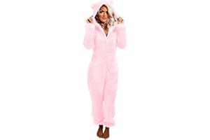 maisdgop Adult Onesie Women's Sherpa Lined Jumpsuit Fuzzy Long Sleeve Cat Ear Hooded Pajamas One Piece Winter Warm Sleepwear