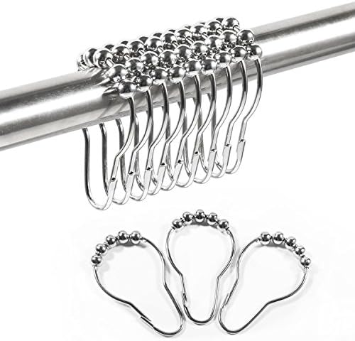 Fivanus Shower Curtain Rings Roller Hooks Rustproof Stainless Steel with Metal Balls For Bathroom Shower Rod, Set of 12 Piece, Chrome Finshed.