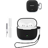 Case for Baseus Bass BS2 Lite Earbuds 2025 New, WUNIAK Soft Silicone Protective Portable Scratch Shock Resistant Shell with Cleaner Kit & Carabiner & Lanyard for Baseus Bass BS2Lite,Black