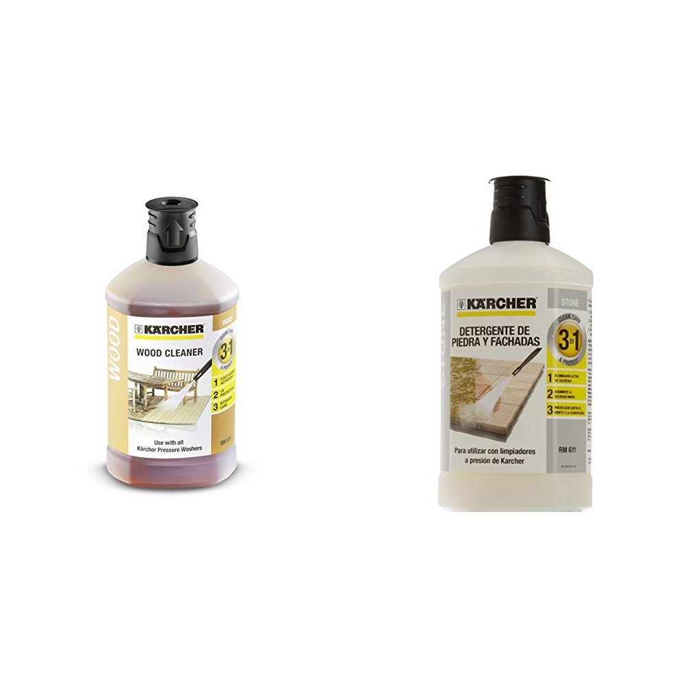 Karcher 1L Wood Cleaner 3-in-1 Plug and Clean Pressure Washer Detergent + 62957650 3-in-1 Stone Plug and Clean - Black
