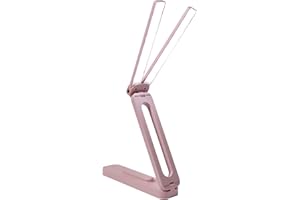 Bsdgeclogy Foldable and Adjustable LED Desk Lamp, Dual Head Portable Book Light with Stepless Dimming and 3 Color Modes for Bedside, Reading or Travel (Pink)