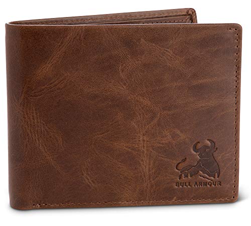 Bull Armour Genuine Leather Men Wallet RFID Bifold Vintage Brown Western Wallets