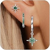 Angelady 14K Gold Plated Earring Sets for Women, Dainty Sun Star Stud Earrings for Multiple Piercing, Trendy Hypoallergenic Huggie Hoop Earrings, Cartilage Dangle Earring Stacks Jewelry Gifts