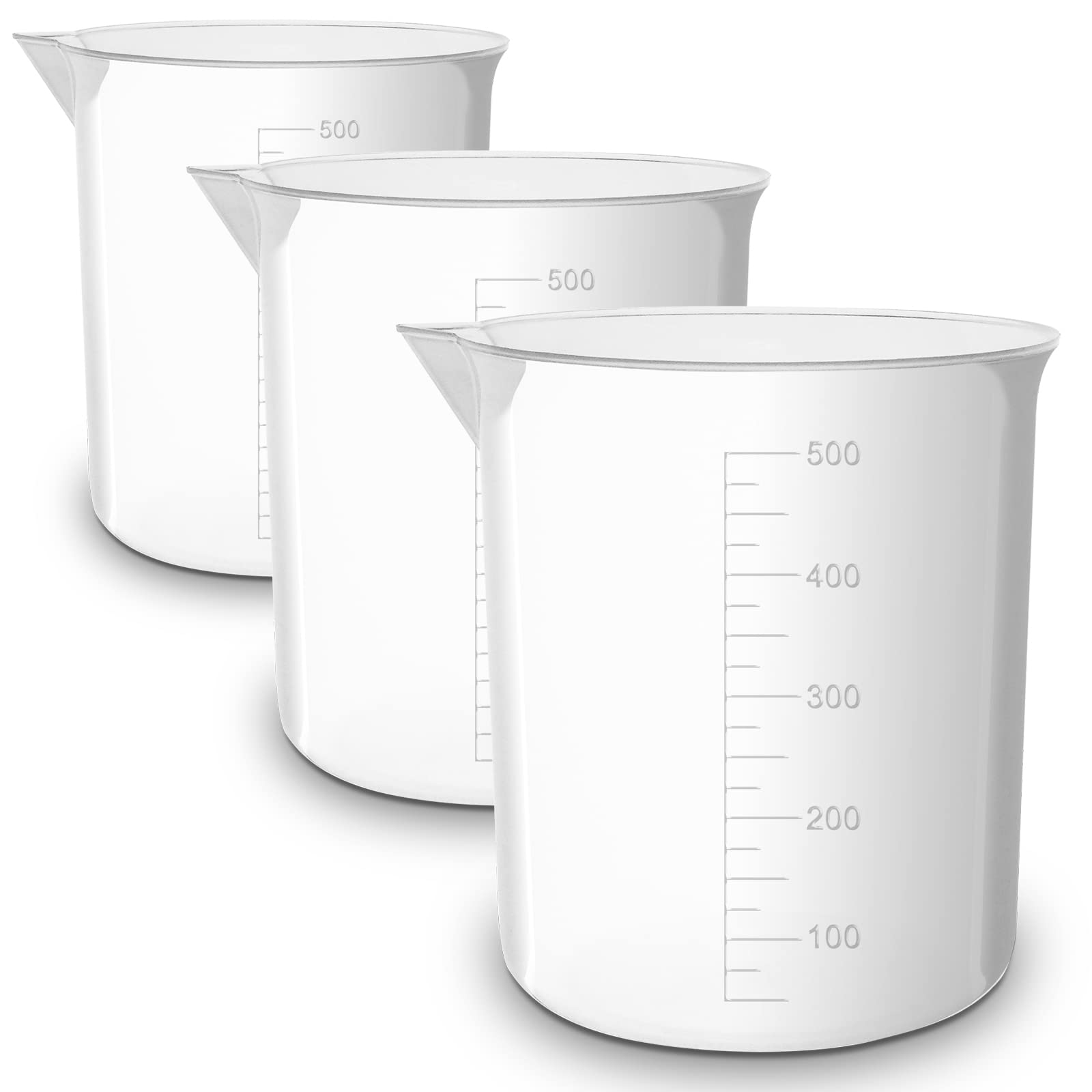 RE-GEN Triple Pack 500ml Graduated Clear Plastic Measuring Beakers Cups – Ideal for Laboratory, Home, Kitchen, Cooking, DIY, Arts & Crafts
