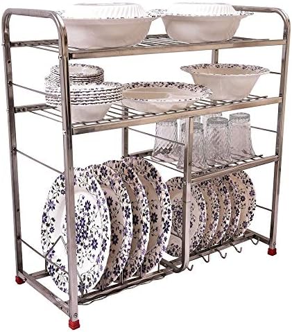 INNOVATION BY SAM Stainless Steel Wall Mount Dish Plates Rack Stands for Kitchen Utensils (White Steel, 24-inch)