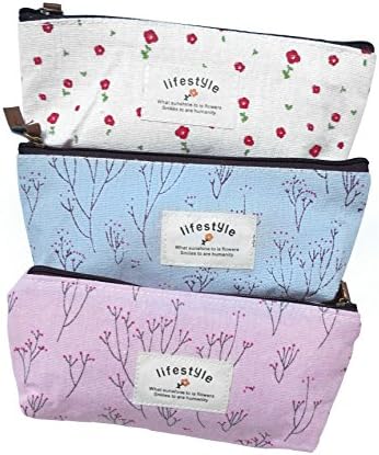 3 Pieces Pen Case Pencil Case Cosmetic Bag Makeup Bag Flower Floral Pencil Pen Case Set