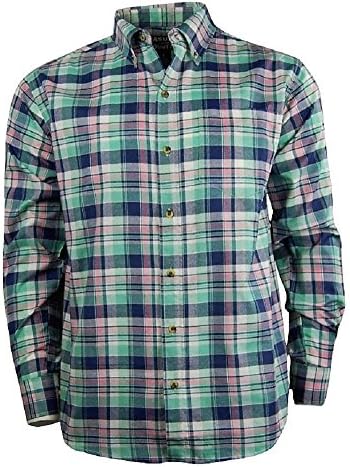 Casual Country Men's Long Sleeve Button Down Shirt With Pocket | Plaid Checked (X-Large, Green)