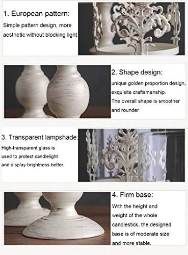 Pcs of 2 Vintage Metal Pillar Candle Holder Antique Hurricane Candlestick with Glass Screen Cover Accent Display for Home Wedding Candlelight Dinner Decoration (10.7" H & 13" H)