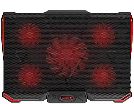 USB Laptop Cooling Pad 5 Fans Cooler Stand Multi-Angle Adjustable External Coolpad Cooler Base Heatsink Bracket Fan Mat (Red)