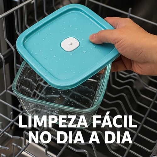 Kit 2 Tigelas Quadradas 2L MarinexFacilita Pote De Vidro Temperado Com Tampa Plástica de Cores Sortidas Resistente Casa Buritis (2)