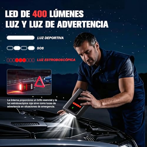 GOOLOO Arrancador de batería A2 8 en 1 con compresor de Aire, 2500 A (hasta 8 L de Gasolina/6 L de diésel), inflador de neumáticos inalámbrico de 150 PSI con Apagado automático