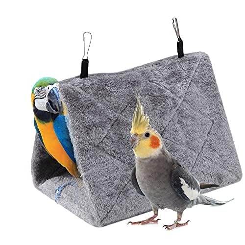 TOPINCN Peony Parrot Hammock Bird Nest Warm Soft Plush Hammock Hanging Cage Tent for Birds Parrot Winter Warm Bed Pet Toy Pouch Cotton Bed (M-Gray)