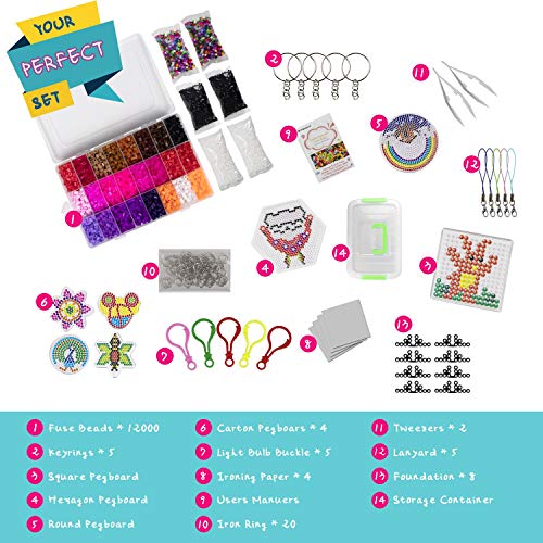Fuse Beads - 12,000 pcs Fuse Beads Kit 48 Colors 5MM for Kids - Fusion Beads Including Multiple Accessories You Need - Iron Beads Kit for Child Gift by YRYM HT - Thumbnail 2