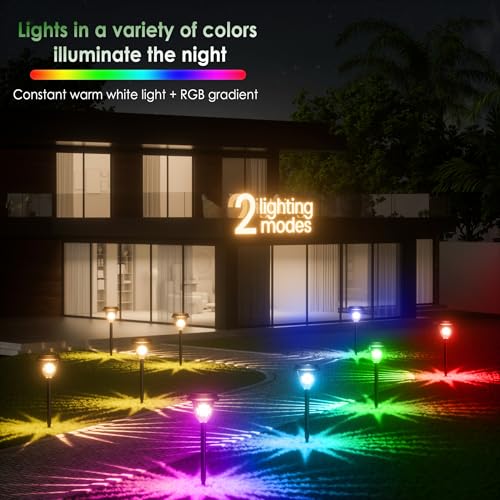 Quntis 6 Packs Outdoor Solar Lights Warm White/RGB, Waterproof IP65 Solar Garden Lights, Automatic Solar Lamp, Warm White Solar Light for Garden, Pathway, Patio, Walkway, Lawn Home