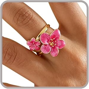 Dainty Gold Rings Non Tarnish Silver Adjustable Rings for Women Sparkling CZ Leaf Flower Stackable Ring for Women Open Enamel