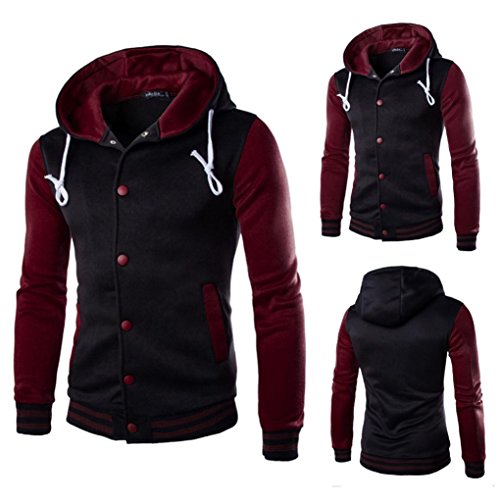 Mens Shirt,Haoricu Autumn Winter Men Teens Slim Fit Hoodie Sweatshirt Winter Long Sleeve Coat Jacket (M, Wine)