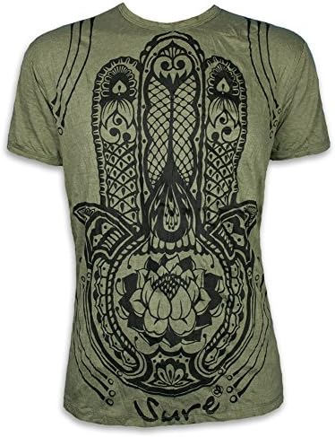 SURE Vintage Men´s T-Shirt Fatima Hamsa Hand Yoga Goa Hindu Hippie Style Size M L XL (L, Olive Green - Vintage! See Pic!)