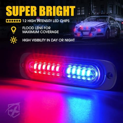 Xprite Red Blue LED Surface Mount Strobe Police Lights Kit, w/Control Panel Emergency Safety Warning Flashing Grille Cop Marker Light Assembly for Vehicles Trucks ATV UTV Motorcycle 8PCS