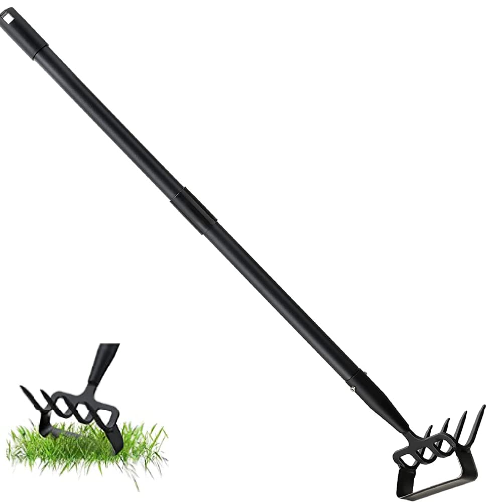 Bewinner Weeding Rake, 3-6 Sections 52.75-95.27 Inch Adjustable Stirrup Hoe and Cultivator, Stainless Steel Heavy Duty Scuffle Garden Hoe for Weeding, Digging, Cultivating Loosening (4 Sections)