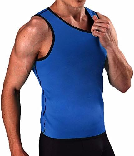 Men Waist Trainer Workout Sauna Tank Top Vest Weight Loss Body Shaper Compression Shirt Gym Corset Blue 2XL