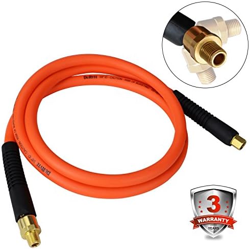 DuRyte Pro 300 PSI Hybrid Lead-In Air Hose - 3/8-Inch 6-Feet, 1/4" MNPT Ball Swivel x 1/4" FNPT Brass Ends