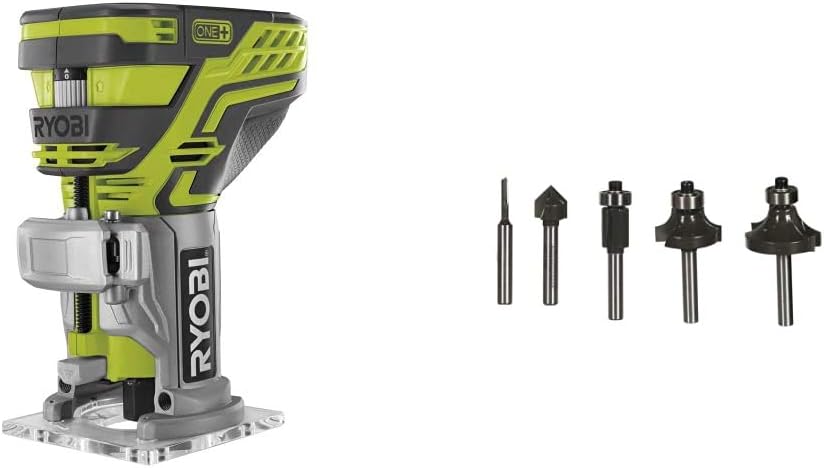 Ryobi R18TR-0 ONE+ Cordless Trim Router (Zero Tool), 18 V & RAKRBS5 6mm ...