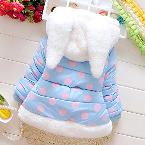 WensLTD Toddler Girls Cute Rabbit Ear Coat Winter Warm Fur Coat Cloak Overcoat Hoodies (6M, Blue)