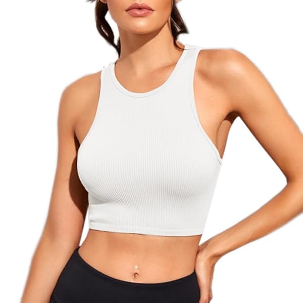 MISDENK WOMENS RIBBED CROP TOP SLEEVELESS BASIC WORKOUT...