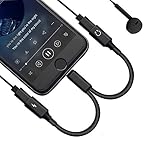 2 in 1 Lightning Jack Adapter for iPhone X /8/8Plus7/7Plus&ipod&ipad, Dual Lightning Headphone Adaptor Charger Converter. Support Call & Listen & Charge. (Black)(Support 10.3/11 System)