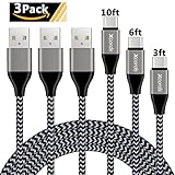 USB Type C Cable, Xcords USB C Cable 3Pack 3FT 6FT 10FT USB C to USB 2.0 Nylon Braided S8 Charger Cable for Galaxy S9, S9 Plus, S8, S8 Plus, LG G5 G6 V30, HTC 10, Nexus 5X/6P,Google Pixel XL(Black)