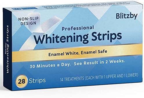 Blitzby Teeth Whitening Strips - 30 Minutes Express - Professional Effects - Gentle on Enamel - Results in Just 2 Weeks - Remove Stains from Coffee, Tea, Smoking, Aging, Wine. 28 Strips