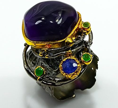 BIG GEM!! Natural Amethyst handmade size 8.25us. sterling silver 925