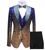 Vincent Bridal Men's Suits 3 Pieces Slim Fit Shiny Gradually Changing Color Mens Suit One Button Groom Tuxedo(44 Regular,Royal Blue-Gold)